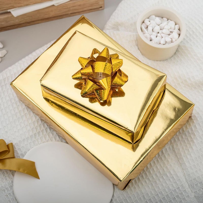 Merture Gold Wrapping Paper Roll - 17 In X 16.4 Ft(23.3 sq.ft.) Metallic Gold Solid Color Gift Wrap with Grid Cutting Lines for Christmas, Wedding, Birthday, Valentines Day, Mothers Day, Baby Shower - Image 2